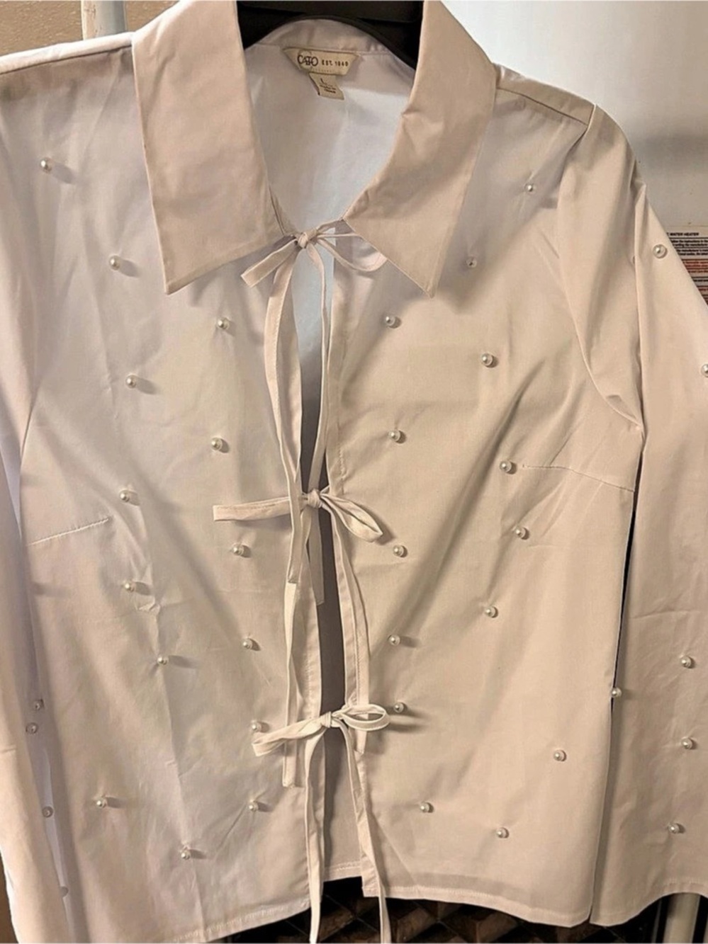 Cato Pearl Embellished Tie-Front Blouse